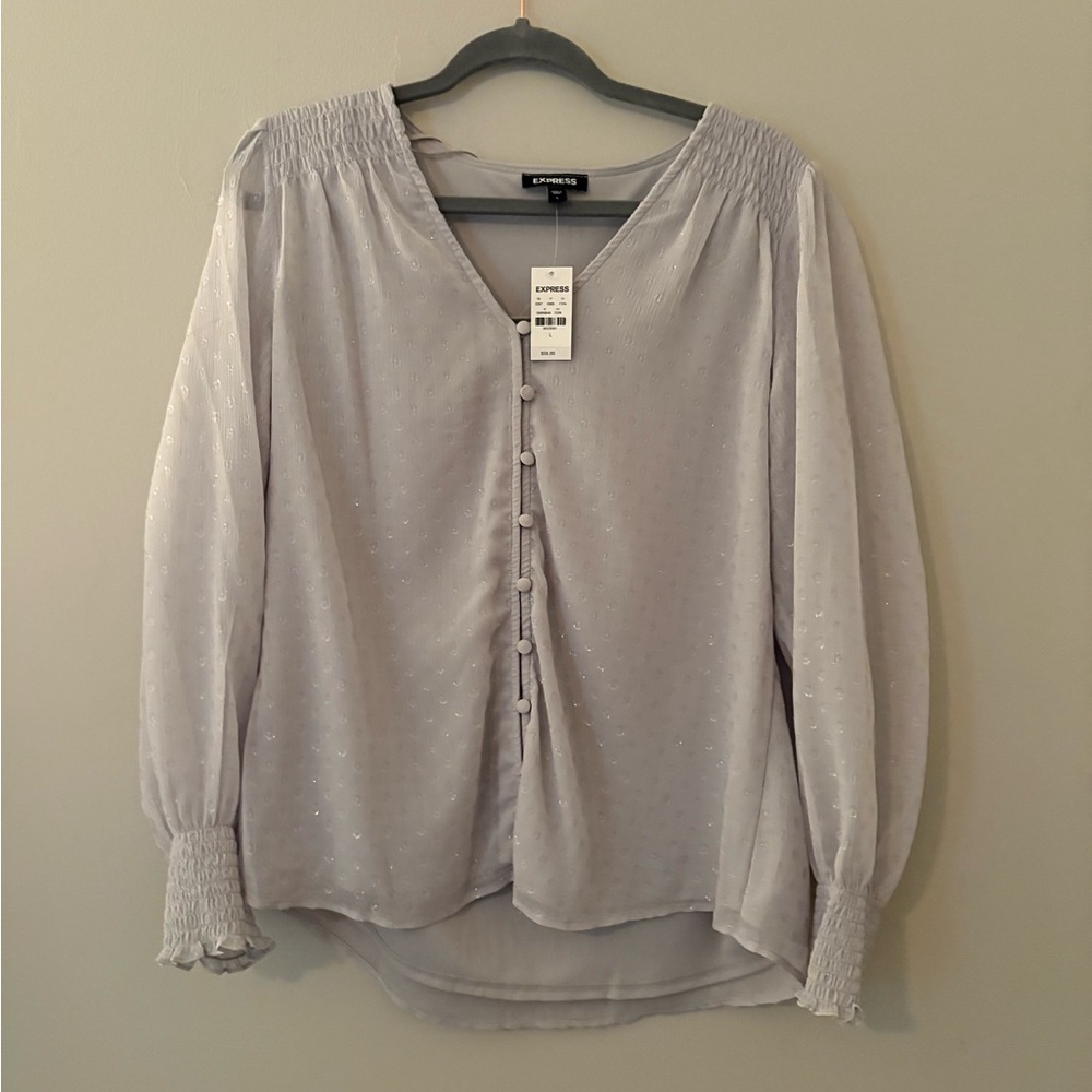 Express Gray Puff Sleeve Blouse